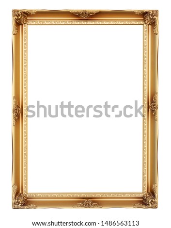 Golden vintage frame isolated on white background. Clipping path