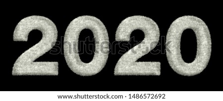 Christmas numbers 2020. New year number 2020 from silver fur for design. Isolated on a black background