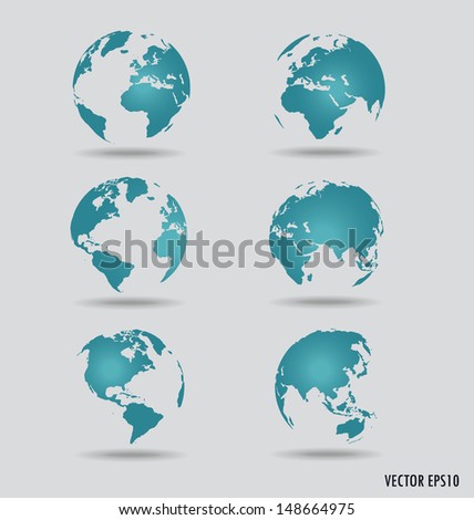 Set of modern globes. Vector Illustration.