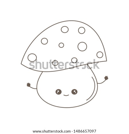 cute cartoon black and white character mushroom vector illustration for coloring art