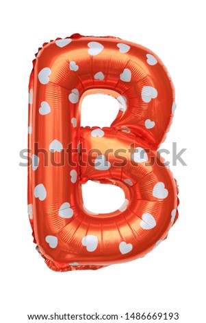 Orange Capital B alphabet inflatable balloon isolated on white background. Decoration element for birthday party.