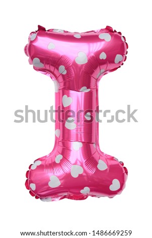 Pink Capital I alphabet inflatable balloon isolated on white background. Decoration element for birthday party.