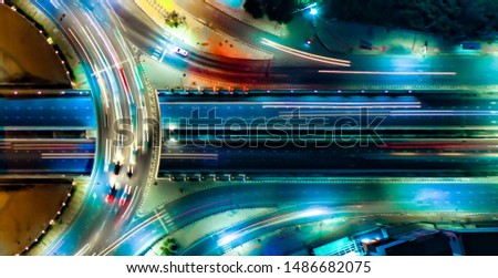 Arial top view of Modern transportation with Expressway, Road and Roundabout, multilevel junction highway-Top view. Important infrastructure. Royalty-Free Stock Photo #1486682075
