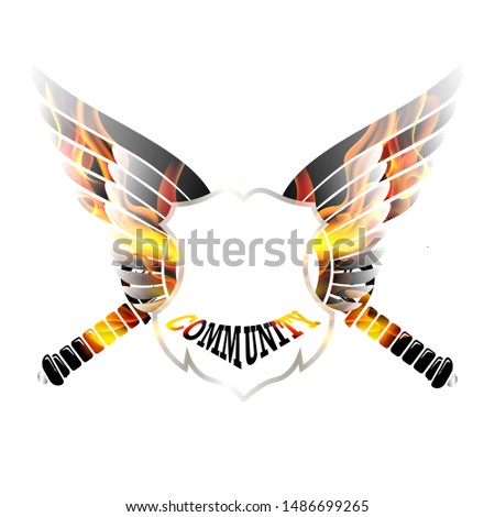 winged and fiery shield vectors for labels, logos, and communities