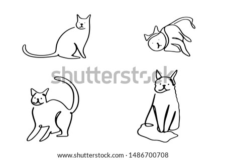 Continuous line, drawing of a cute cat
Simple hand-drawn stripes, vector illustration kawaii
