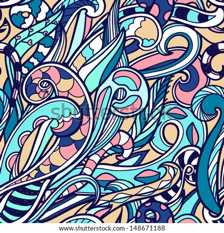 vector  seamless pattern with bright swirls and curls
