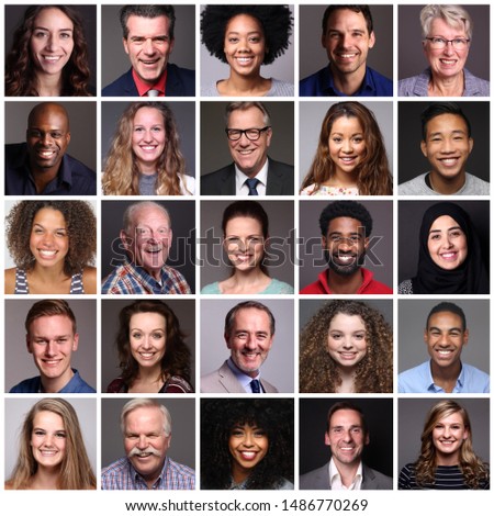 Different portraits of people in front of a grey background Royalty-Free Stock Photo #1486770269