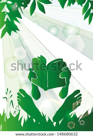 reading book under tree vector green background