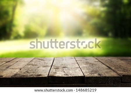 big wooden table and garden 
