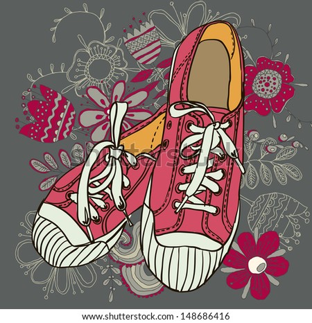 vector colored pattern gym shoes on grunge background