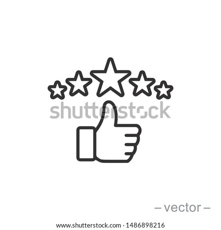 customer review icon, quality rating, feedback, five stars line symbol on white background - editable stroke vector illustration eps10 Royalty-Free Stock Photo #1486898216