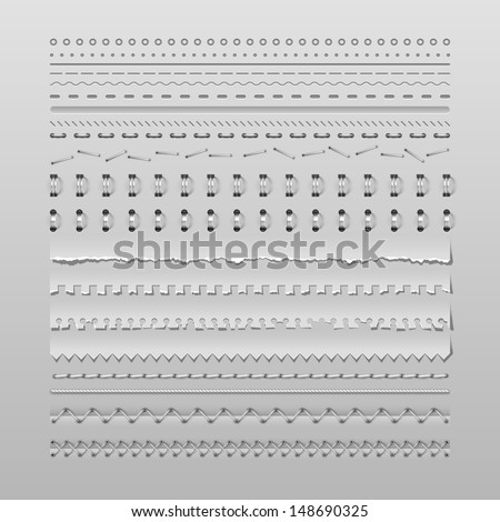 Design elements vector set of high detailed stitches and dividers