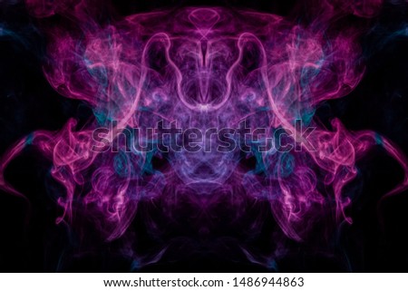 Smoke of pattern pink and blue  in the form of horror monster on a dark isolated background.  Scary and mysterious symbol