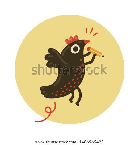 Cute brown bird writing with pencil illustration vector
