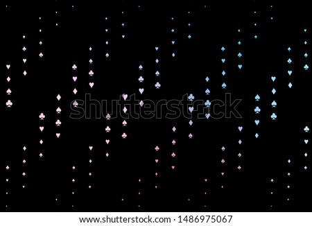 Dark Blue, Red vector cover with symbols of gamble. Glitter abstract sketch with isolated symbols of playing cards. Template for business cards of casinos.