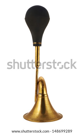 Horn klaxon metal instrument isolated over white background