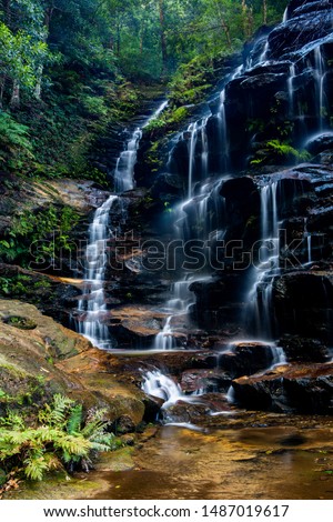 The iconic Sylvia Falls on the Valley of Waters walk at Wentworth Falls New South Wales Australia on 2nd August 2019