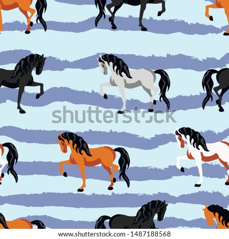 horses animals vector seamless pattern  Concept for print, web design, textile, cards
