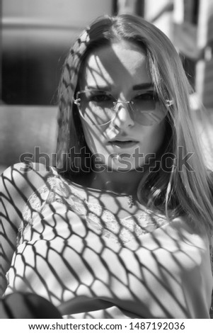 portrait of a beautiful girl with shadow picture for text