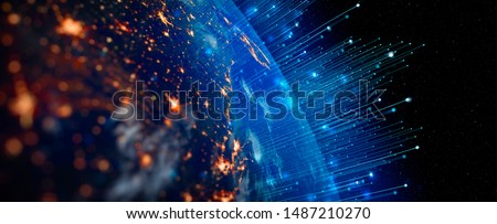 Communication technology for internet business. Global world network and telecommunication on earth cryptocurrency and blockchain and IoT. Elements of this image furnished by NASA Royalty-Free Stock Photo #1487210270