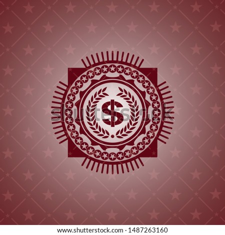 laurel wreath with money symbol inside icon inside vintage red emblem