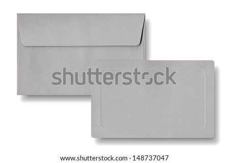 Gray card and envelope with shadow on white