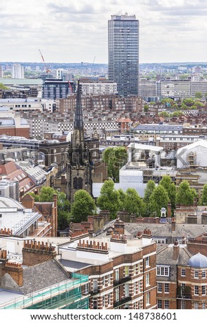 Aerial View from Westminster Cathedral on Roofs and Houses of London, UK.