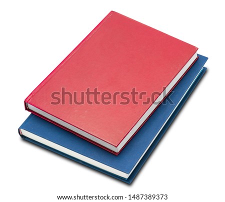 Top side of two books,red and blue isolated on white background with clipping path,high resolution files