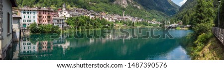 Carona. Bergamo, Orobie, Italian Alps, Italy. Landscape at the artificial lake and the village. Summer time Royalty-Free Stock Photo #1487390576