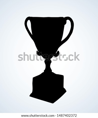Big old ui rank won player status vase isolated on white backdrop. Dark black ink hand drawn logo emblem insignia pictogram in art retro contour engraved print style on paper text space. Closeup view