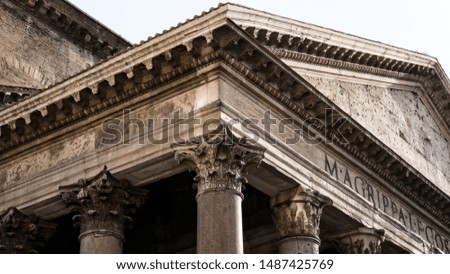 The Pantheon right angle.  The sharp contrast of this picture shows the age and craftsmanship of such art. 