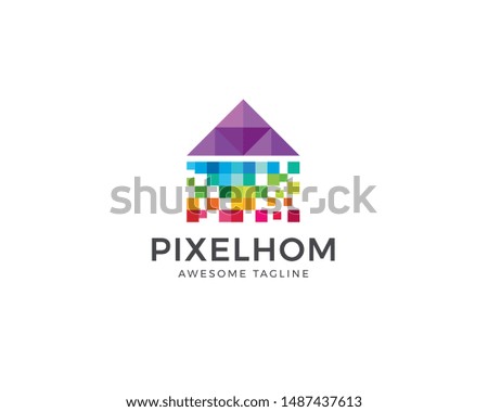 Digital pixel house logo design. Pixel art house, Abstract house vector icon design. Studio, Digital, Media, Art and entertainment. Vector logo template