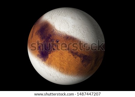 Planet Mars, with ice ages, on a dark background.  Elements of this image were furnished by NASA for any purpose
