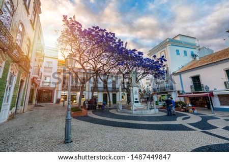 Praca Luis de Camoes with the First World War memorial in the centre, Lagos, Algarve, Portugal, Europe Royalty-Free Stock Photo #1487449847