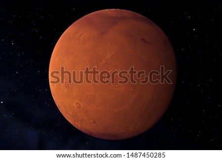 Planet Mars, in red rusty color, on a dark background.  Elements of this image were furnished by NASA for any purpose