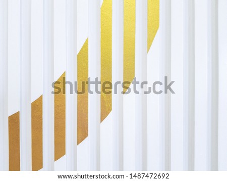 Wood battens wall pattern surface texture white background, Painted gold, curved style.