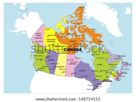 Administrative map of Canada Royalty-Free Stock Photo #148754153