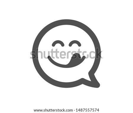 Emoticon with tongue sign. Yummy smile icon. Speech bubble symbol. Classic flat style. Simple yummy smile icon. Vector Royalty-Free Stock Photo #1487557574