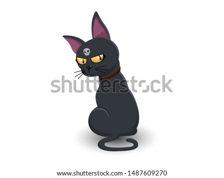Halloween cartoon black cat. Concept animal cat halloween day Vector and Illustration Art design. isolated on white background