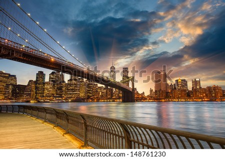 Manhattan, New York City. Spectacular sunset city view.