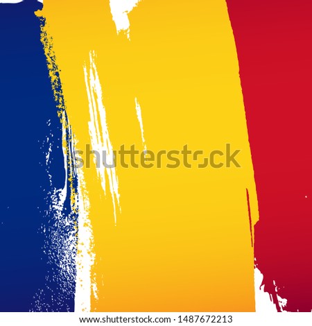 Flag of Romania. Vector illustration on a white background. Brush strokes are drawn by hand. Independence Day.