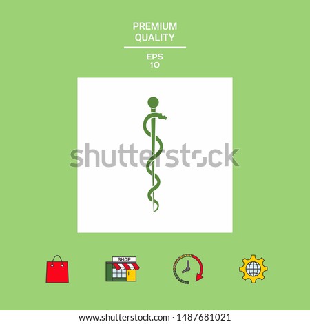Rod of Asclepius Snake Coiled Up Silhouette. Graphic elements for your design