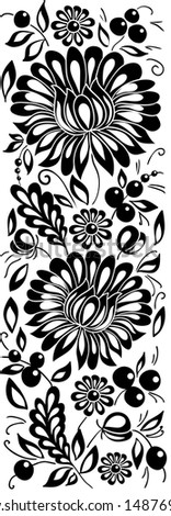 black-and-white flowers and leaves. Floral design element in retro style