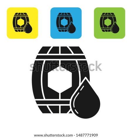 Black Wooden barrel with honey icon isolated on white background. Set icons colorful square buttons. Vector Illustration
