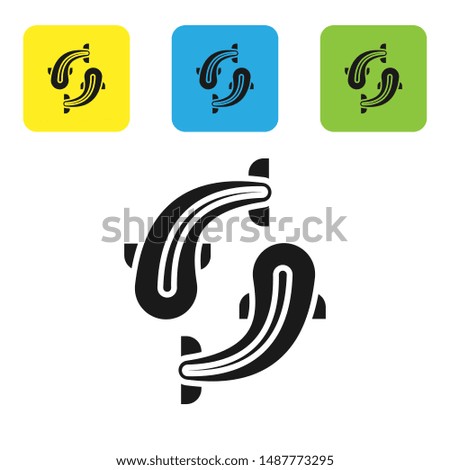 Black Fish icon isolated on white background. Set icons colorful square buttons. Vector Illustration