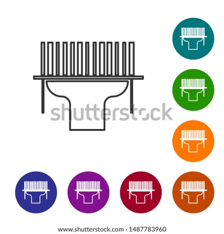 Grey line Scanner scanning bar code icon isolated on white background. Barcode label sticker. Identification for delivery with bars. Set icons in color circle buttons. Vector Illustration