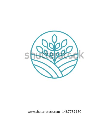 Minimalist elegant Farm leaf logo aqua color