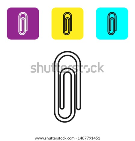 Black line Paper clip icon isolated on white background. Set icons colorful square buttons. Vector Illustration