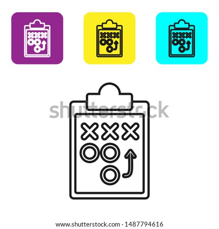 Black line Planning strategy concept icon isolated on white background. Soccer or american football cup formation and tactic. Set icons colorful square buttons. Vector Illustration