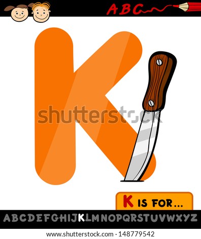 Cartoon Vector Illustration of Capital Letter K from Alphabet with Knife for Children Education